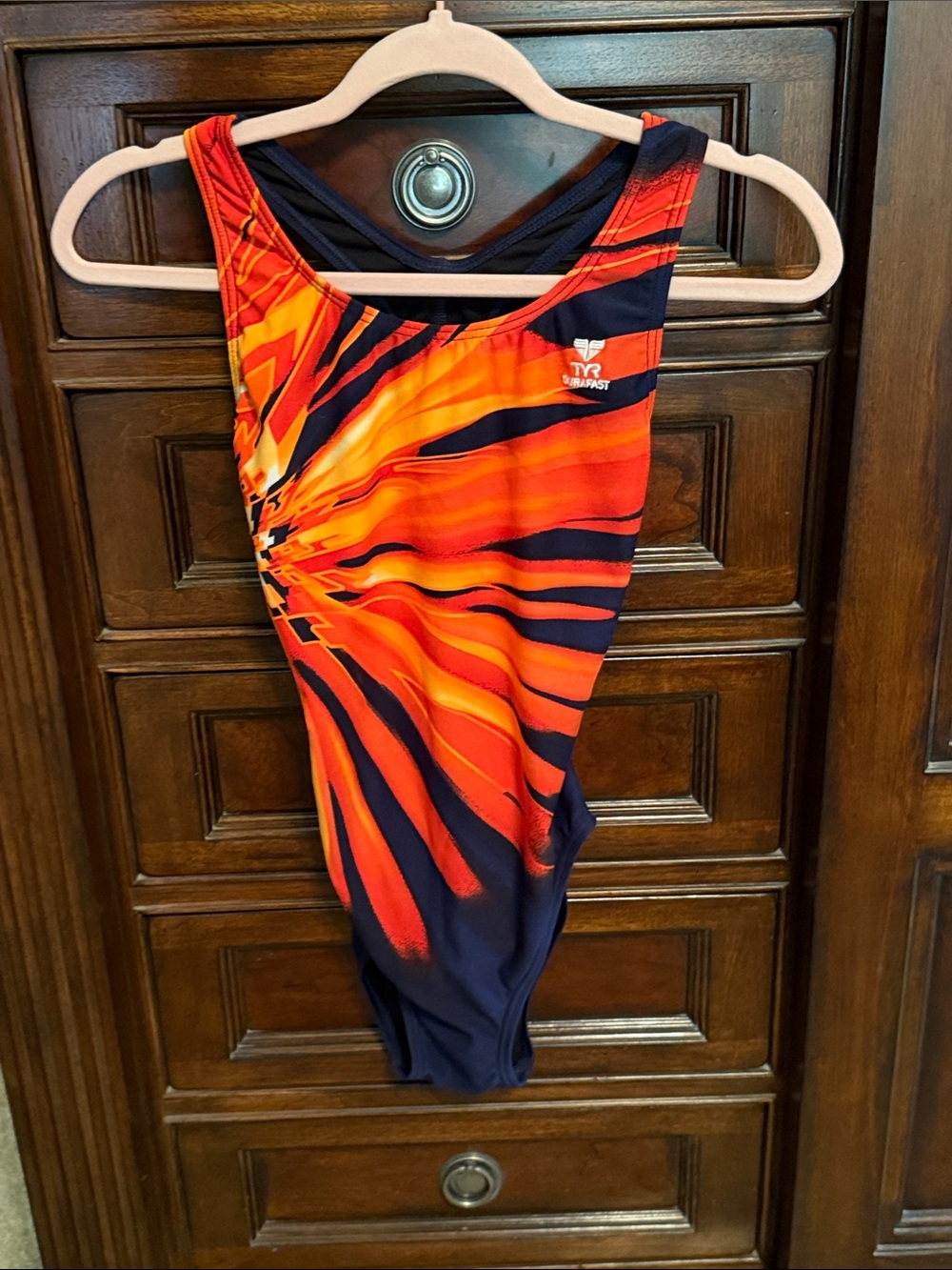 TYR Women’s Orange and Navy Burst One-Piece Swimsuit